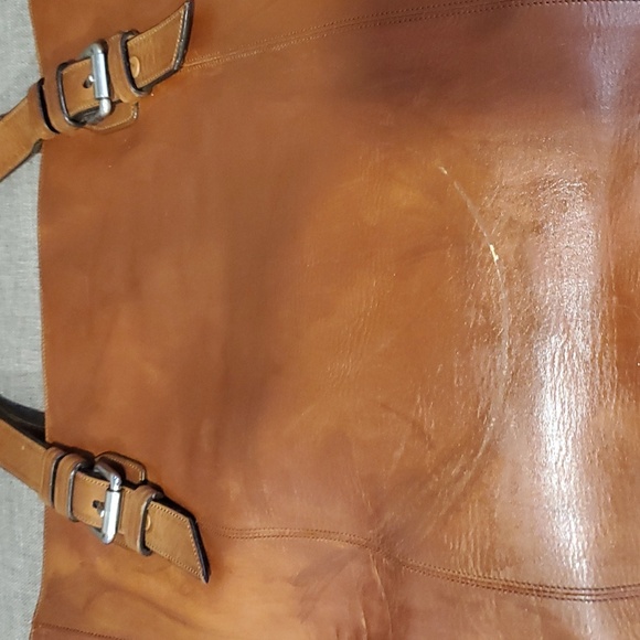 Upcycled Brown and tan Leather handbag - Picture 7 of 17